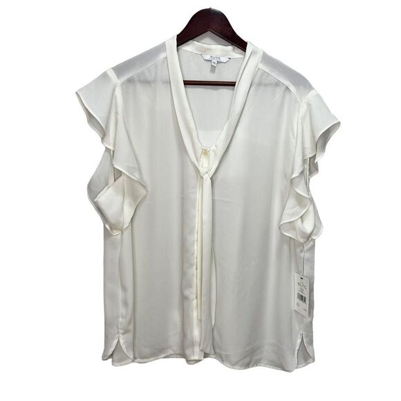 Alfred Sung Button Down Ruffle blouse Size XXL NWT Neutral Minimalist - Picture 1 of 7